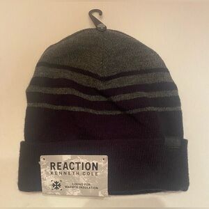NWT Kenneth Cole Reaction Men's Black and Gray Knit Beanie Hat One Size